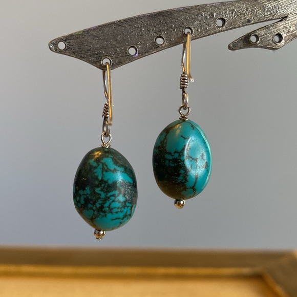Turquoise and Silver Dangle Earrings - Picture 2 of 3